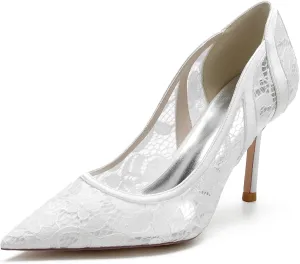 Sangeuhhlk Women's Slip On Pointed Toe High Heel Cut-Out Sheer Mesh Stiletto Heel Sparkle Work Date Party Wedding Evening Shoes