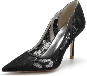 Sangeuhhlk Women's Slip On Pointed Toe High Heel Cut-Out Sheer Mesh Stiletto Heel Sparkle Work Date Party Wedding Evening Shoes