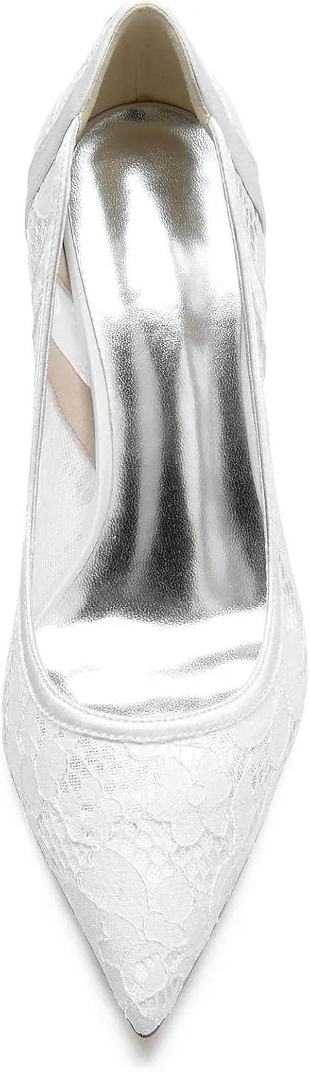 Sangeuhhlk Women's Slip On Pointed Toe High Heel Cut-Out Sheer Mesh Stiletto Heel Sparkle Work Date Party Wedding Evening Shoes