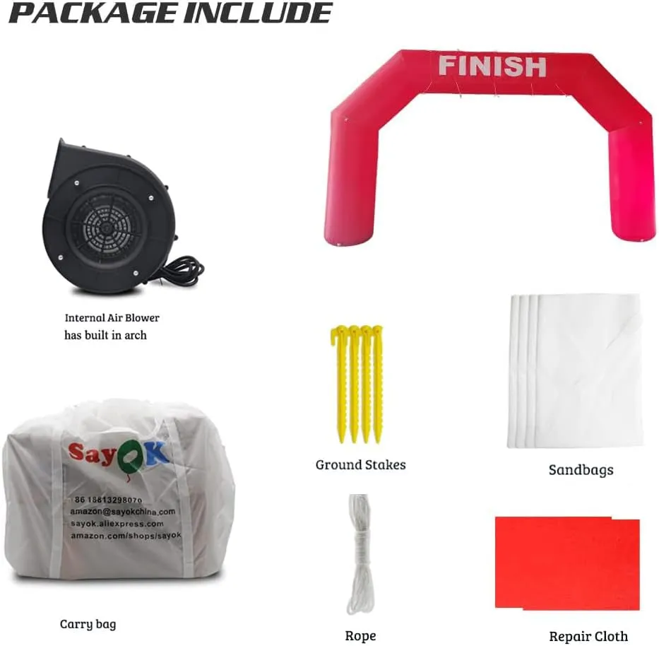 Sayok Outdoor Inflatable Arch Inflatable Archway Inflatable Start Finish Line Racing Arch Banners with Air Blower(Red, 20FT)