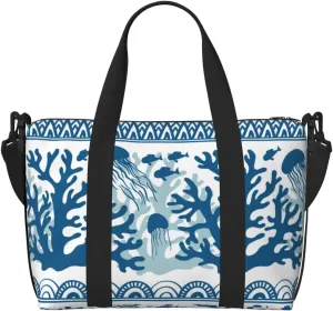 Sea Underwater Jellyfish Travel Bag Weekender Bags for Women Men Carry on Overnight Bag Tote Bag Yoga Gym Bag With Adjustable Straps for Gym, Work, Personal Items