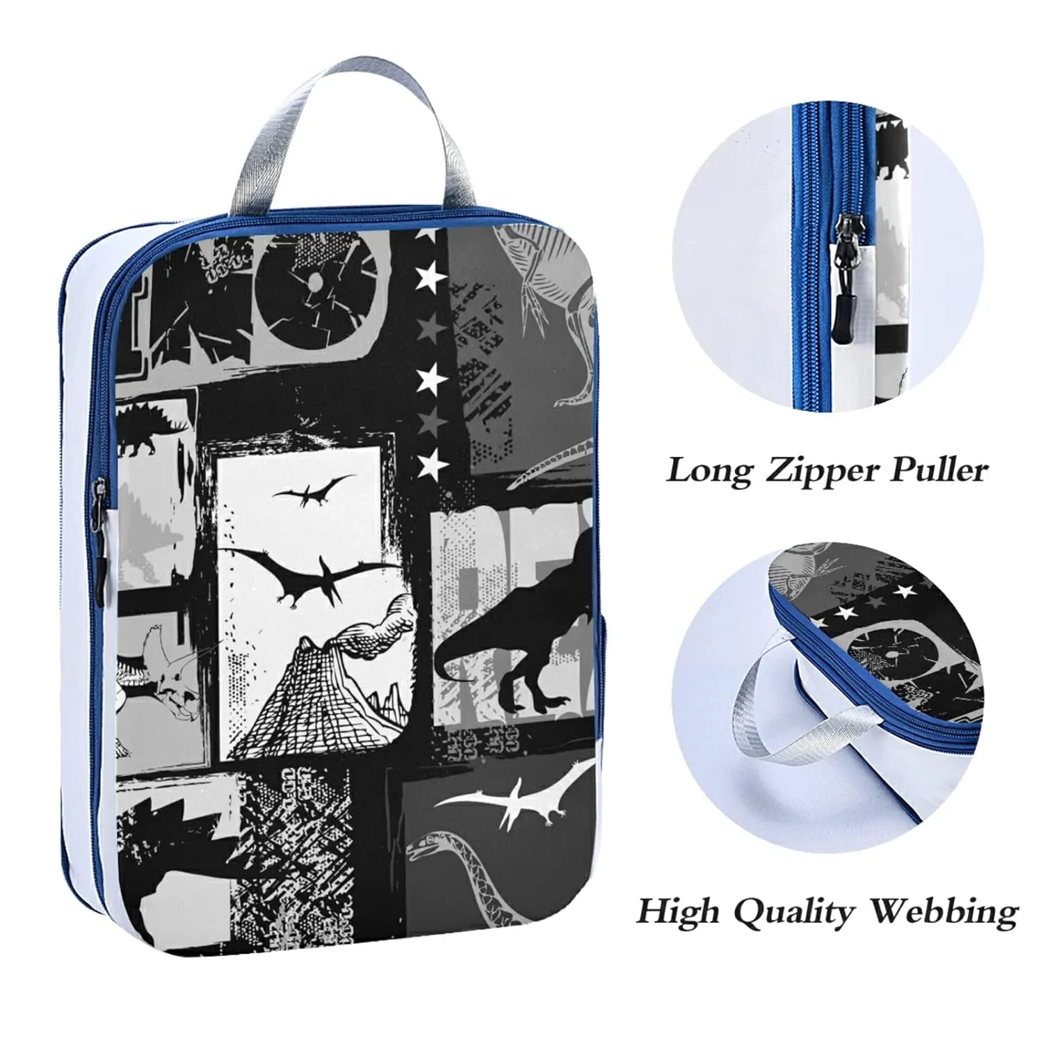 Seamless Dinosaurs White Black Patchwork 3 Piece set Cubes Expandable Adjustable Luggage Packing Bags, Ultralight Organizer Accessories Travel Suitcase Compressible Bags