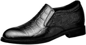 Shoes Dress Oxford for Men Slip On Crocodile Print Height Increasing Elevator 3.1IN Leather Block Heel Rubber Sole Low Top Casual