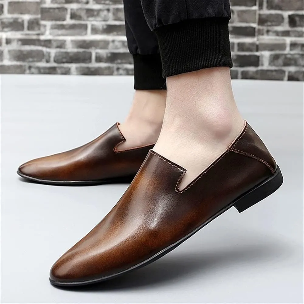 Shoes Dress Oxford for Men Slip On Round Toe Leather Block Heel Anti-Slip Slip Resistant Working