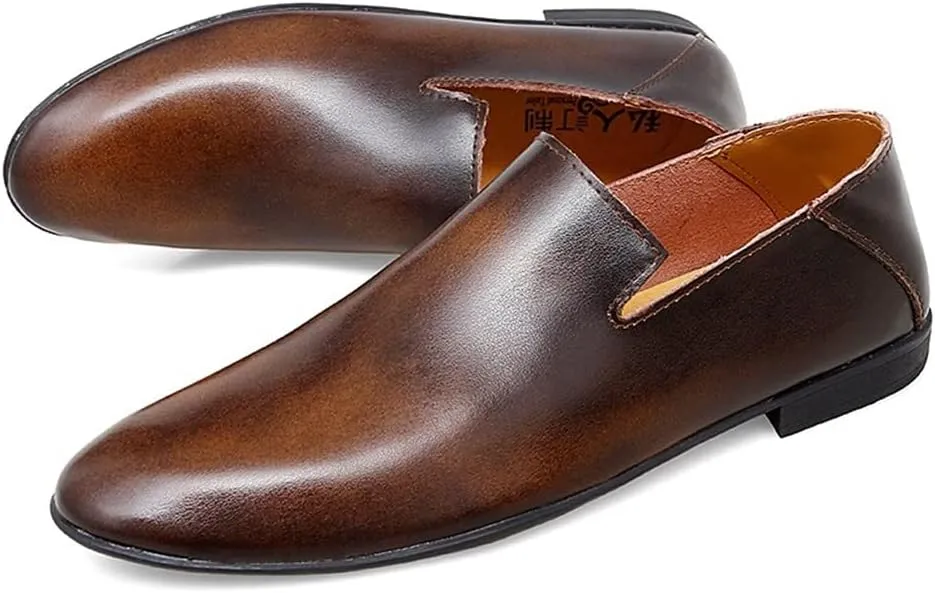Shoes Dress Oxford for Men Slip On Round Toe Leather Block Heel Anti-Slip Slip Resistant Working
