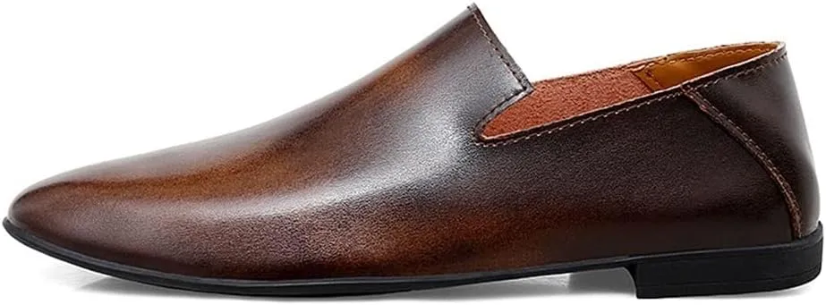 Shoes Dress Oxford for Men Slip On Round Toe Leather Block Heel Anti-Slip Slip Resistant Working