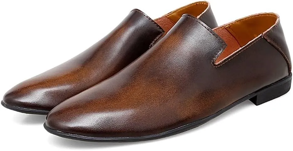 Shoes Dress Oxford for Men Slip On Round Toe Leather Block Heel Anti-Slip Slip Resistant Working