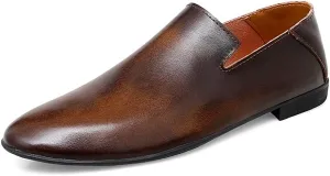 Shoes Dress Oxford for Men Slip On Round Toe Leather Block Heel Anti-Slip Slip Resistant Working