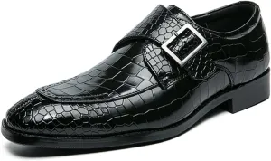 Shoes Dress Oxford for Men Slip On Split Toe Crocodile Embossed Monk Strap Leather Slip Resistant Low Top Rubber Sole Block Heel Non Slip Outdoor