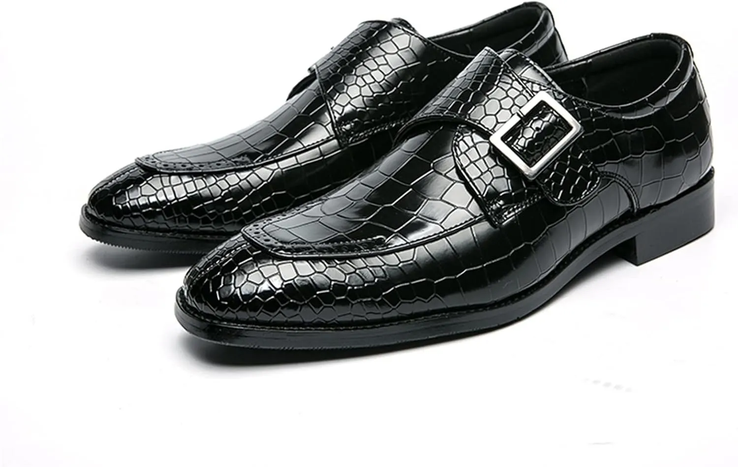 Shoes Dress Oxford for Men Slip On Split Toe Crocodile Embossed Monk Strap Leather Slip Resistant Low Top Rubber Sole Block Heel Non Slip Outdoor