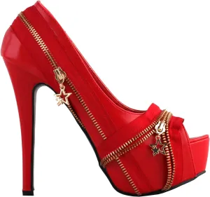 SHOW STORY Punk Multi-Colour Zip Peeptoe Platform High Heel Stiletto Pump,LF80836