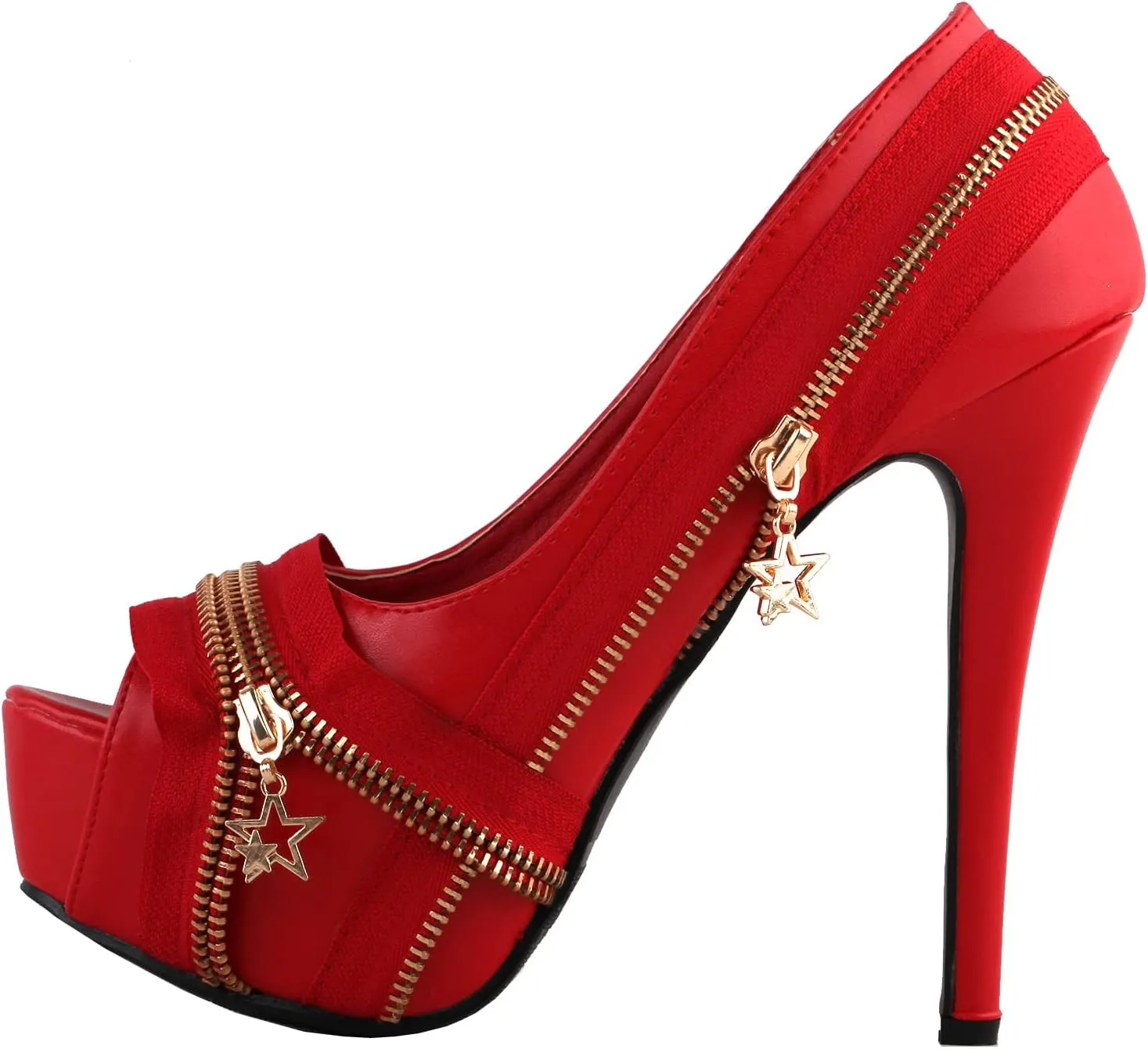 SHOW STORY Punk Multi-Colour Zip Peeptoe Platform High Heel Stiletto Pump,LF80836