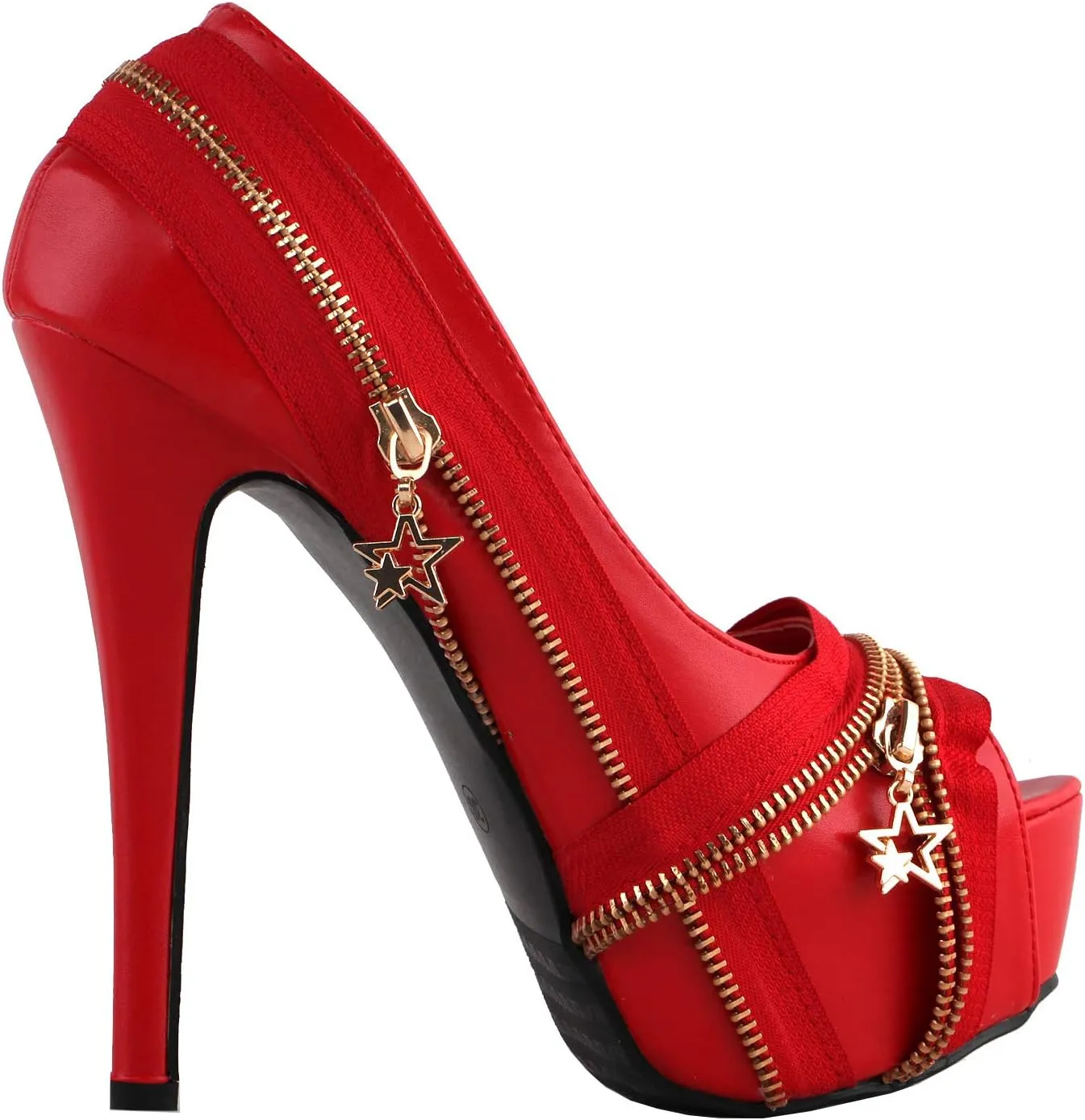 SHOW STORY Punk Multi-Colour Zip Peeptoe Platform High Heel Stiletto Pump,LF80836