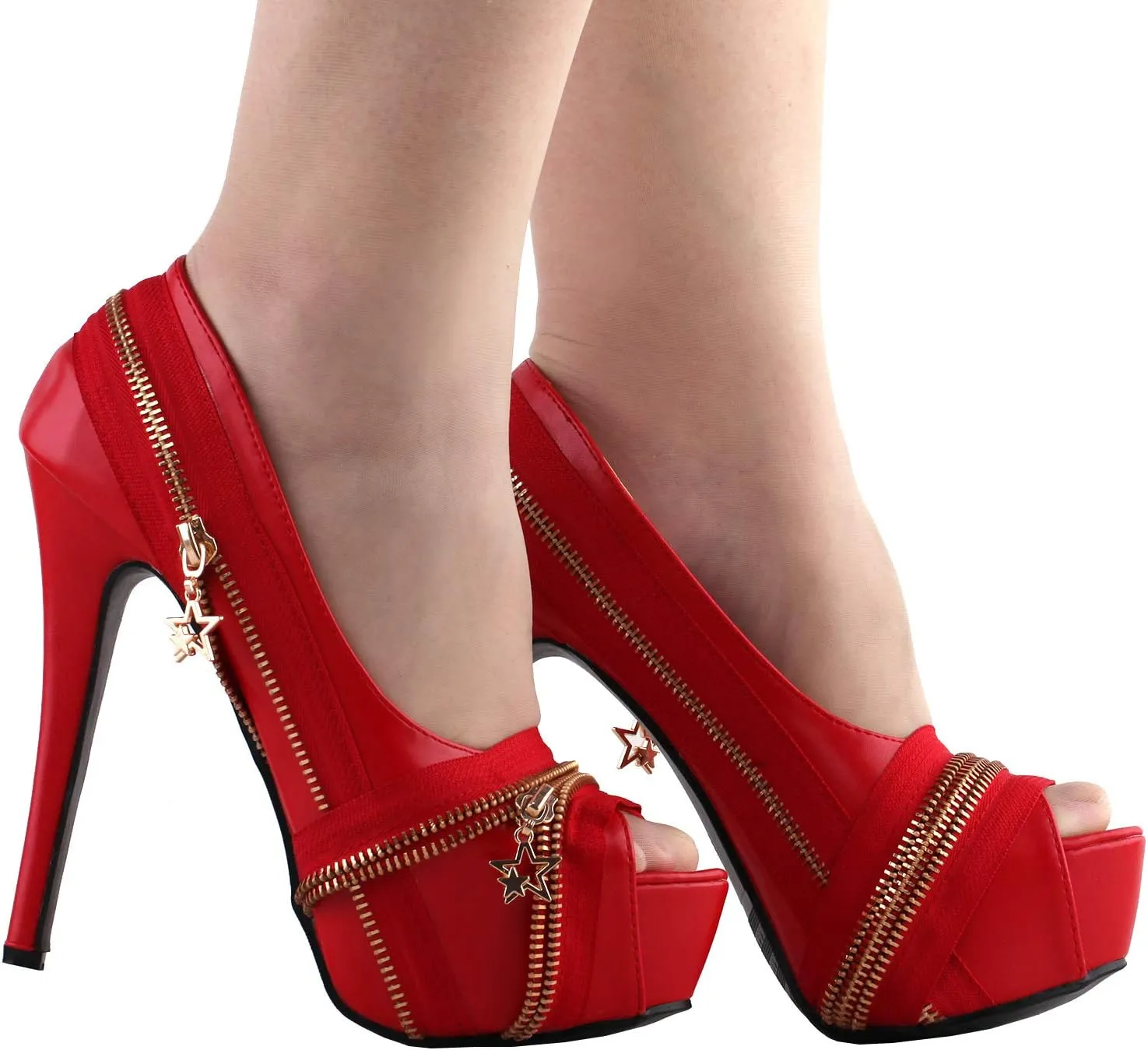 SHOW STORY Punk Multi-Colour Zip Peeptoe Platform High Heel Stiletto Pump,LF80836