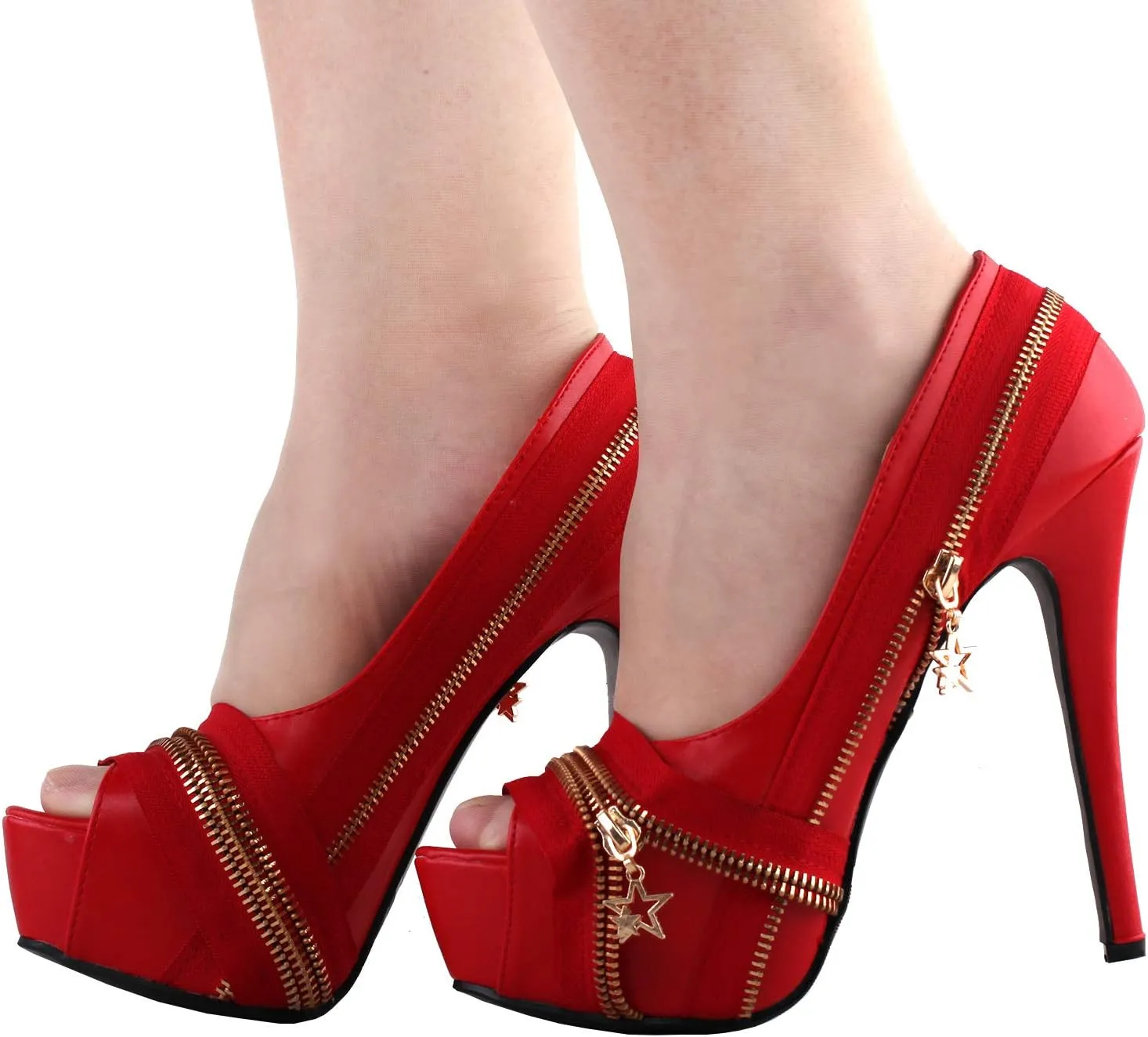 SHOW STORY Punk Multi-Colour Zip Peeptoe Platform High Heel Stiletto Pump,LF80836