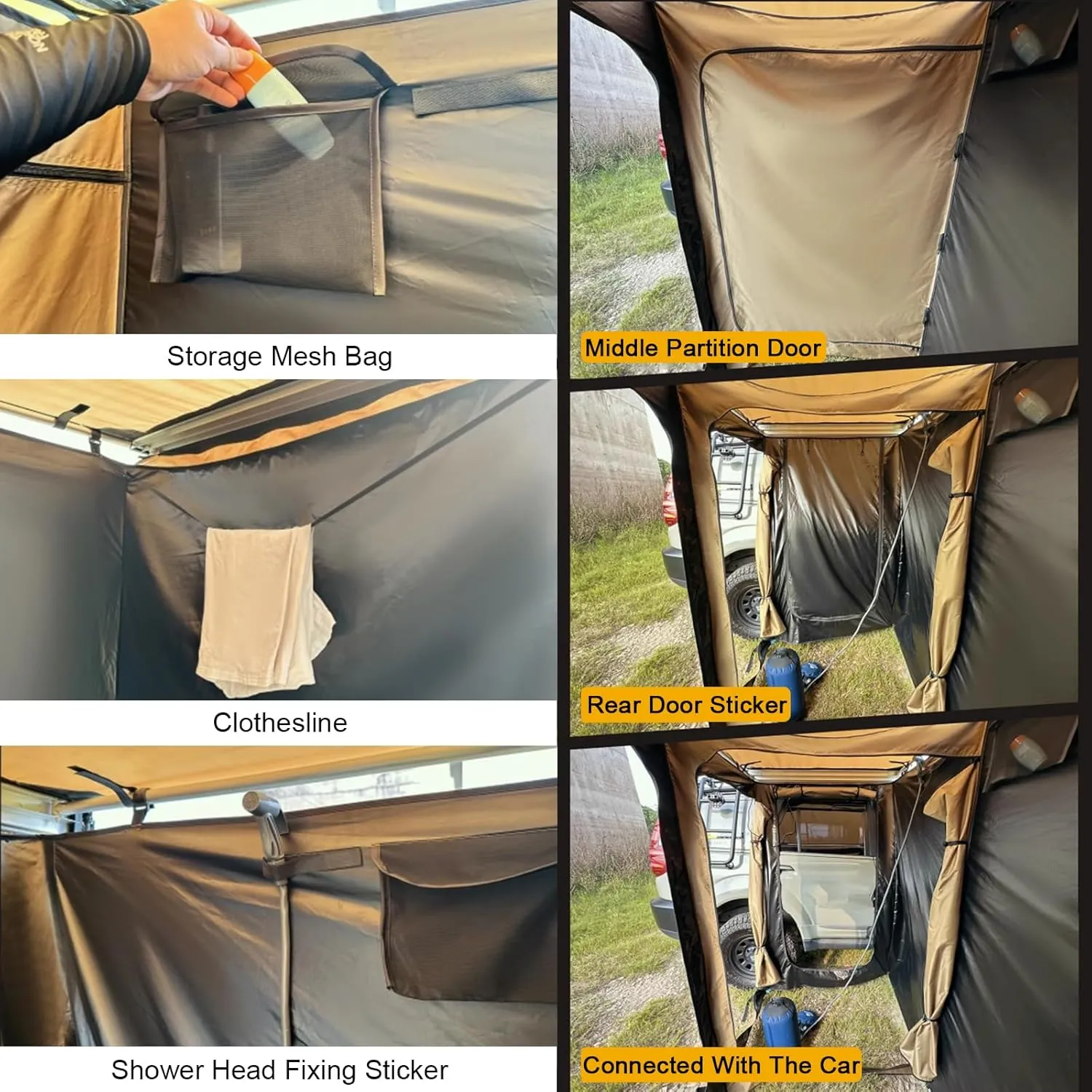 Shower Shelter Car Side Shower Tent Awning,Portable Outdoor Pop UP Camping Shower Tent Enclosure Changing Room with Roof – 2 Rooms – Instant Tent