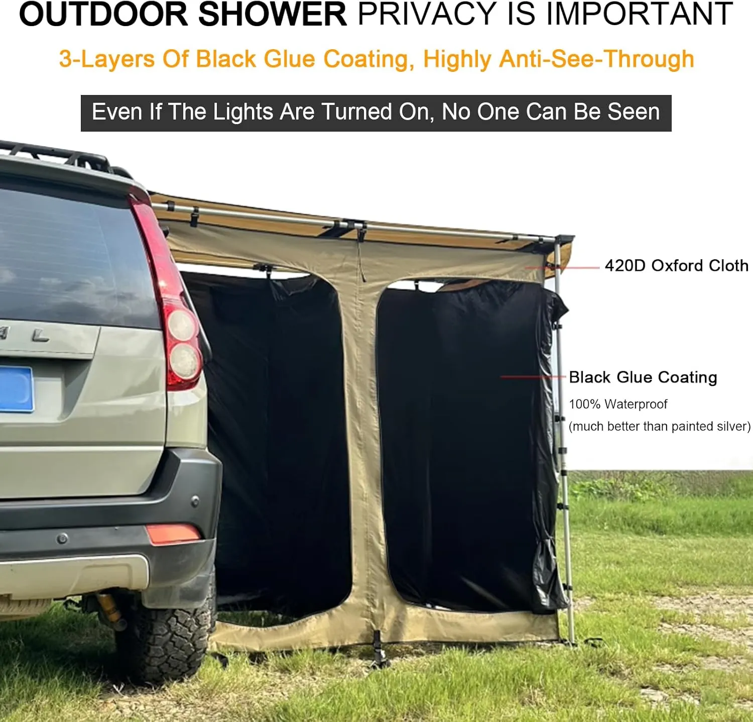 Shower Shelter Car Side Shower Tent Awning,Portable Outdoor Pop UP Camping Shower Tent Enclosure Changing Room with Roof – 2 Rooms – Instant Tent