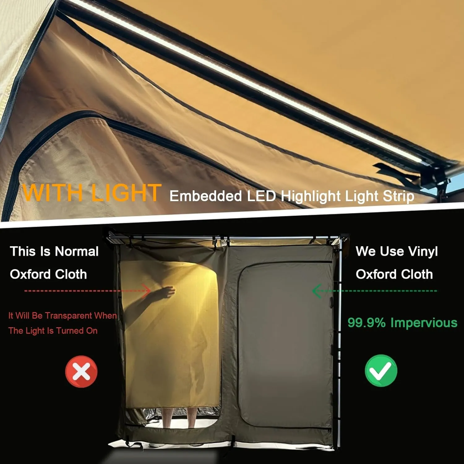 Shower Shelter Car Side Shower Tent Awning,Portable Outdoor Pop UP Camping Shower Tent Enclosure Changing Room with Roof – 2 Rooms – Instant Tent
