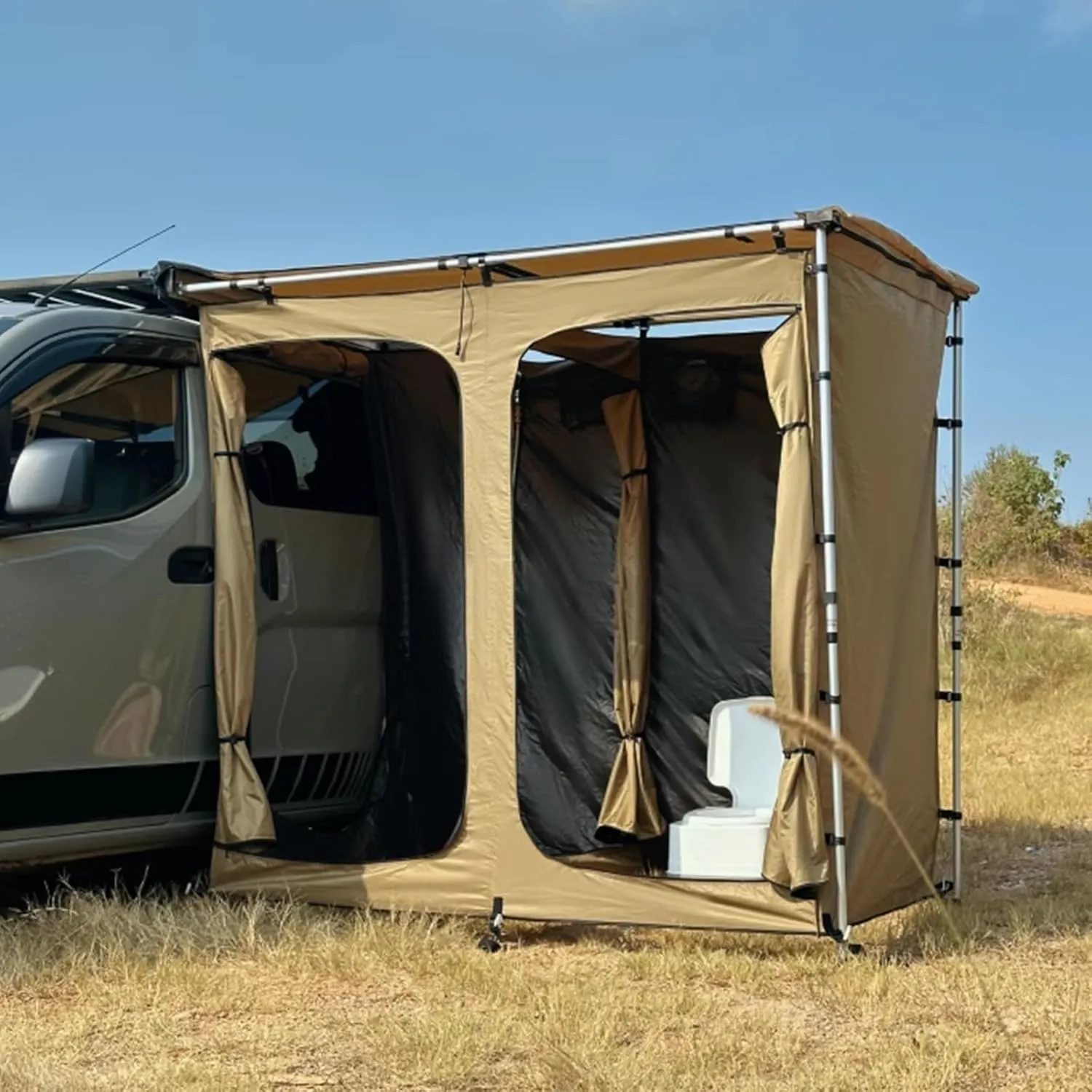 Shower Shelter Car Side Shower Tent Awning,Portable Outdoor Pop UP Camping Shower Tent Enclosure Changing Room with Roof – 2 Rooms – Instant Tent