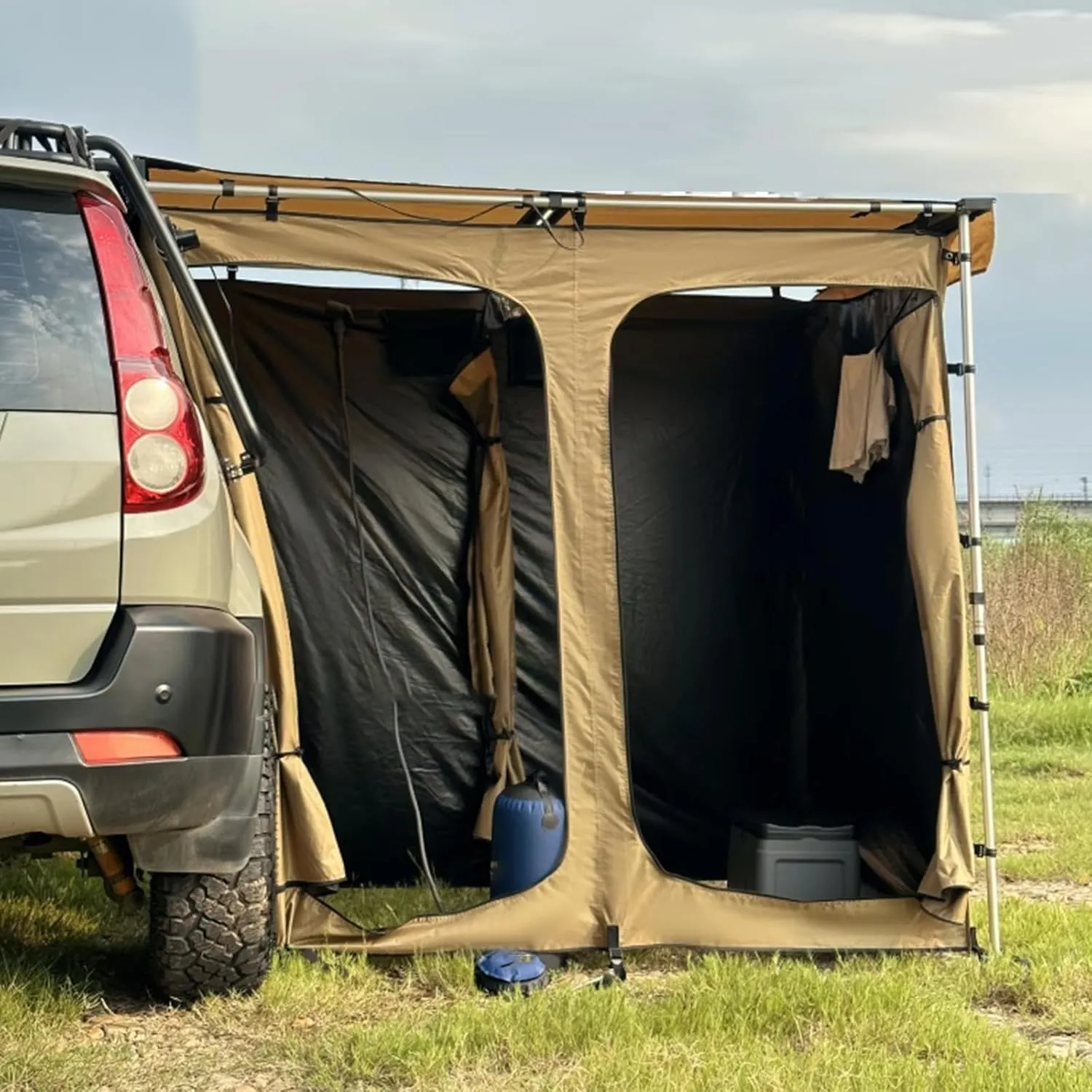 Shower Shelter Car Side Shower Tent Awning,Portable Outdoor Pop UP Camping Shower Tent Enclosure Changing Room with Roof – 2 Rooms – Instant Tent