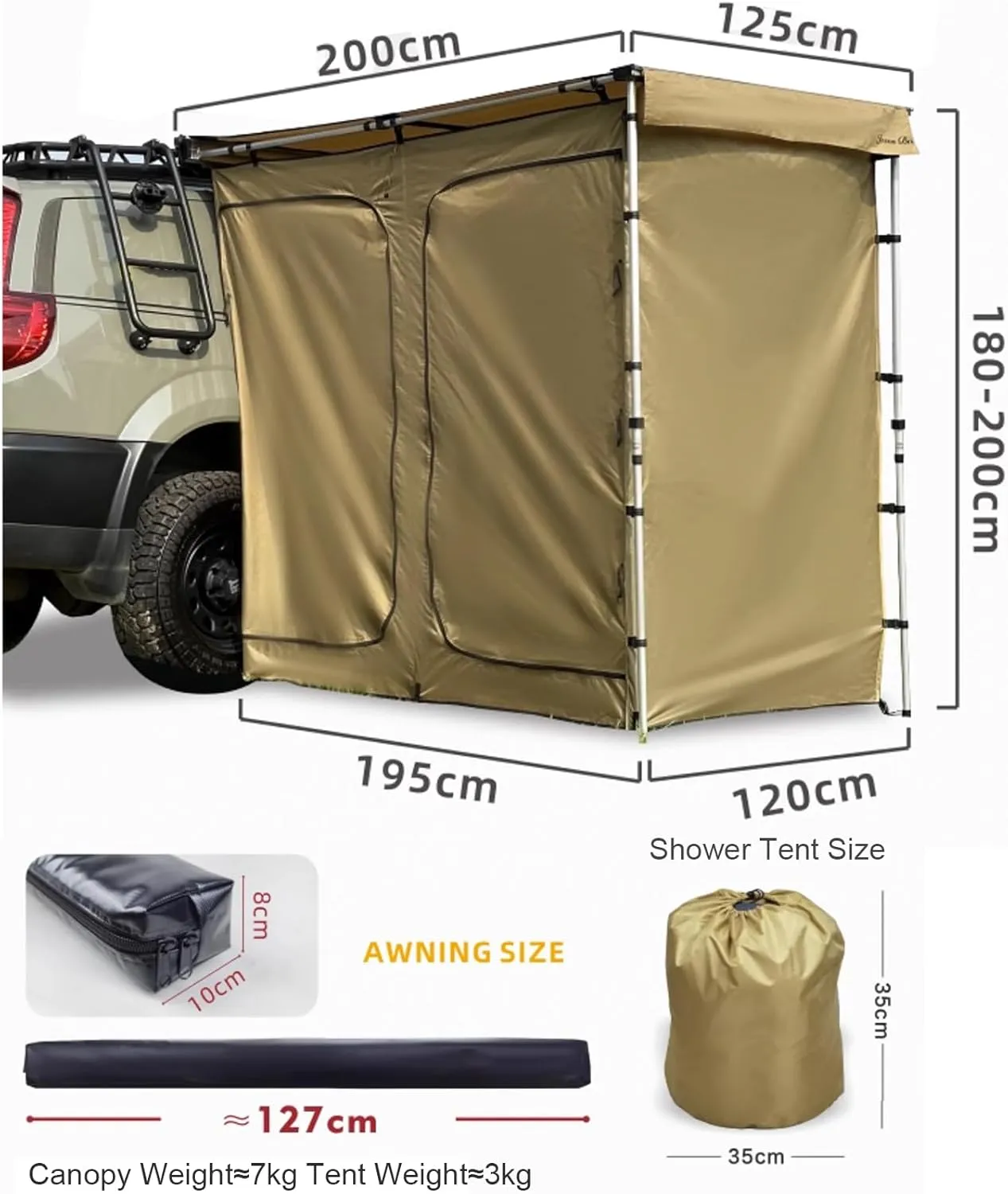 Shower Shelter Car Side Shower Tent Awning,Portable Outdoor Pop UP Camping Shower Tent Enclosure Changing Room with Roof – 2 Rooms – Instant Tent
