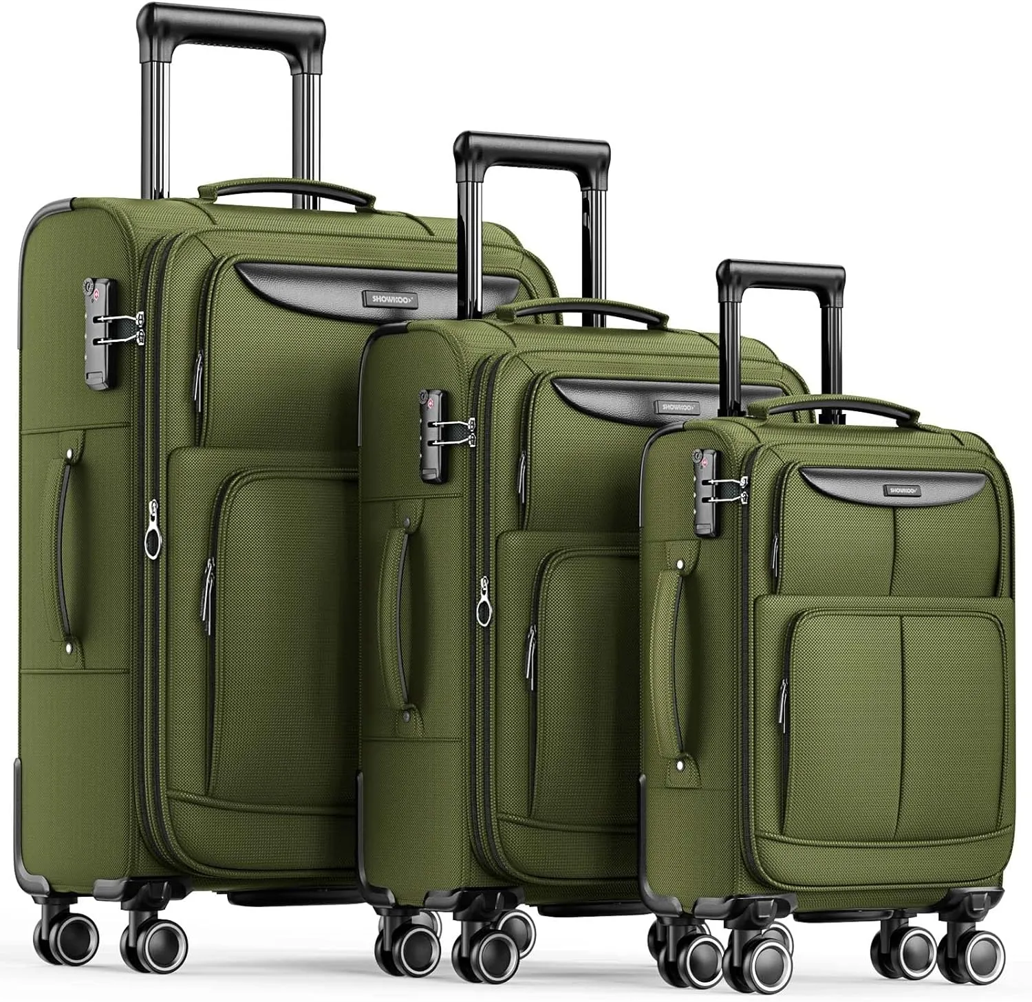 SHOWKOO Luggage Sets 3 Piece Softside Expandable Lightweight Durable Suitcase Sets Double Spinner Wheels TSA Lock Olive Green (20in/24in/28in)