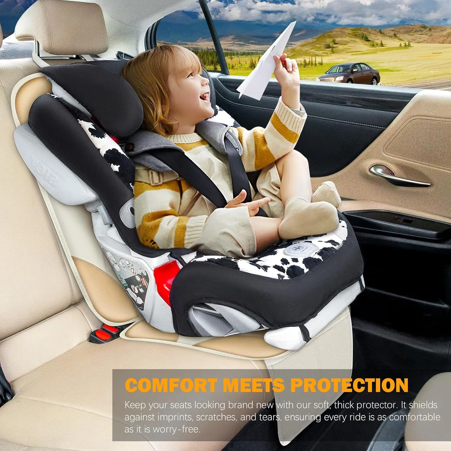 Siivton Car Seat Protector for Child, Cushion for Leather & Fabric Seats, 2 Mesh Pockets, Non-Slip Bottom, Waterproof for Vehicles - Baby & Pets (2 Pack)