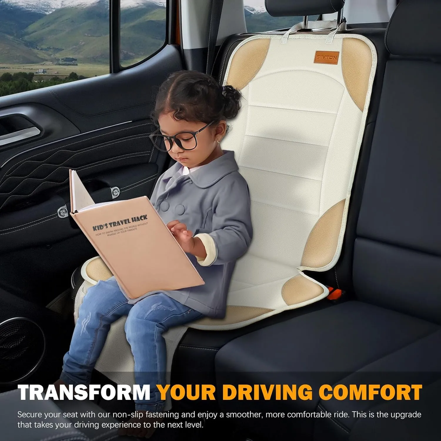 Siivton Car Seat Protector for Child, Cushion for Leather & Fabric Seats, 2 Mesh Pockets, Non-Slip Bottom, Waterproof for Vehicles - Baby & Pets (2 Pack)