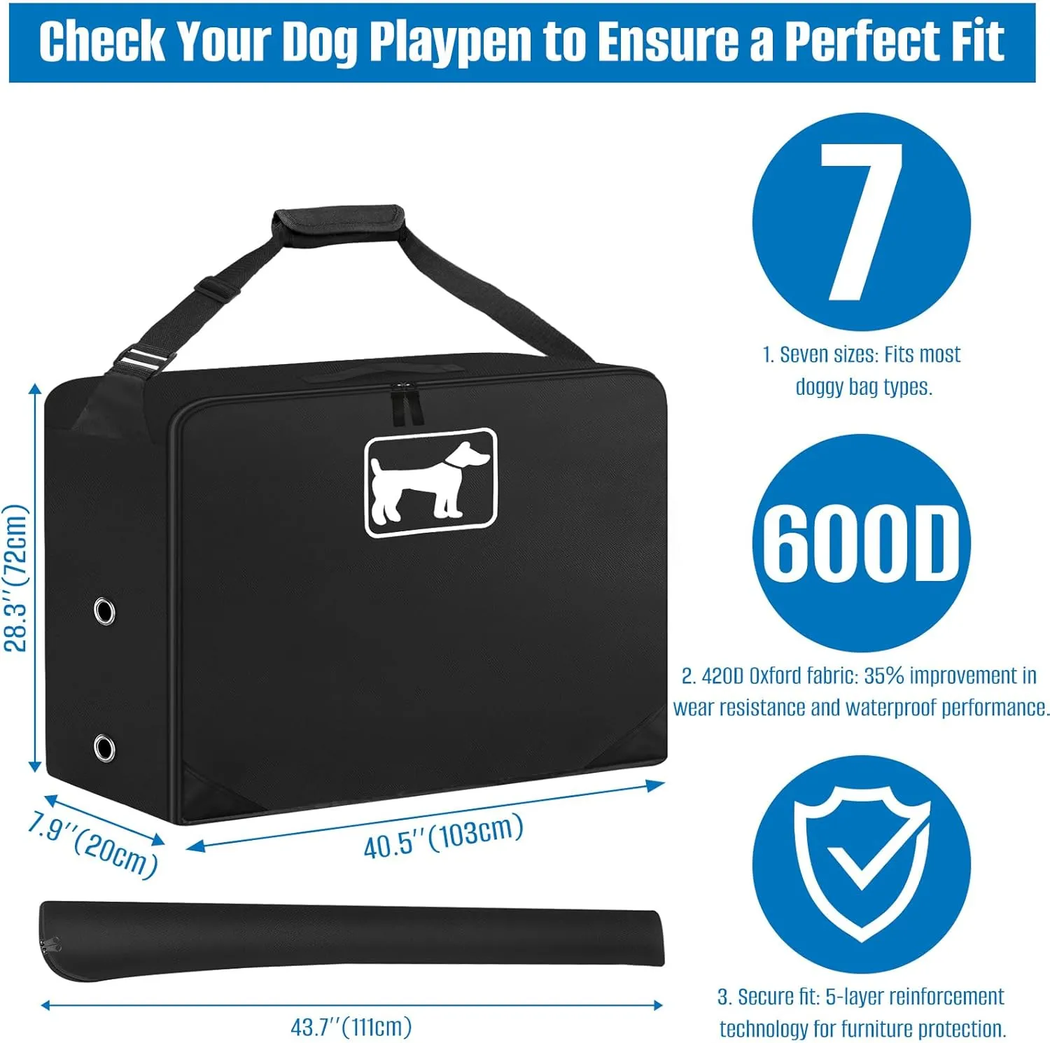SIRUITON 2Pack Dog Playpen Storage Bag, Fits 40" H 8 Panels and 9 Stakes，Suitable for Foldable Exercise Pet Playpen, Dog Fence Travel Bag, with Reinforcing Plate & Shoulder