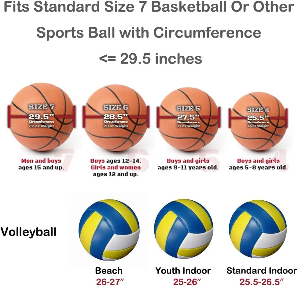 Size 7 (29.5") Basketball Bag Soccer Ball Football Volleyball Softball Sports Ball Bag Holder Carrier Adjustable Shoulder Strap 2 Side Mesh Pockets f/Water Bottle Towel Sports Shoes