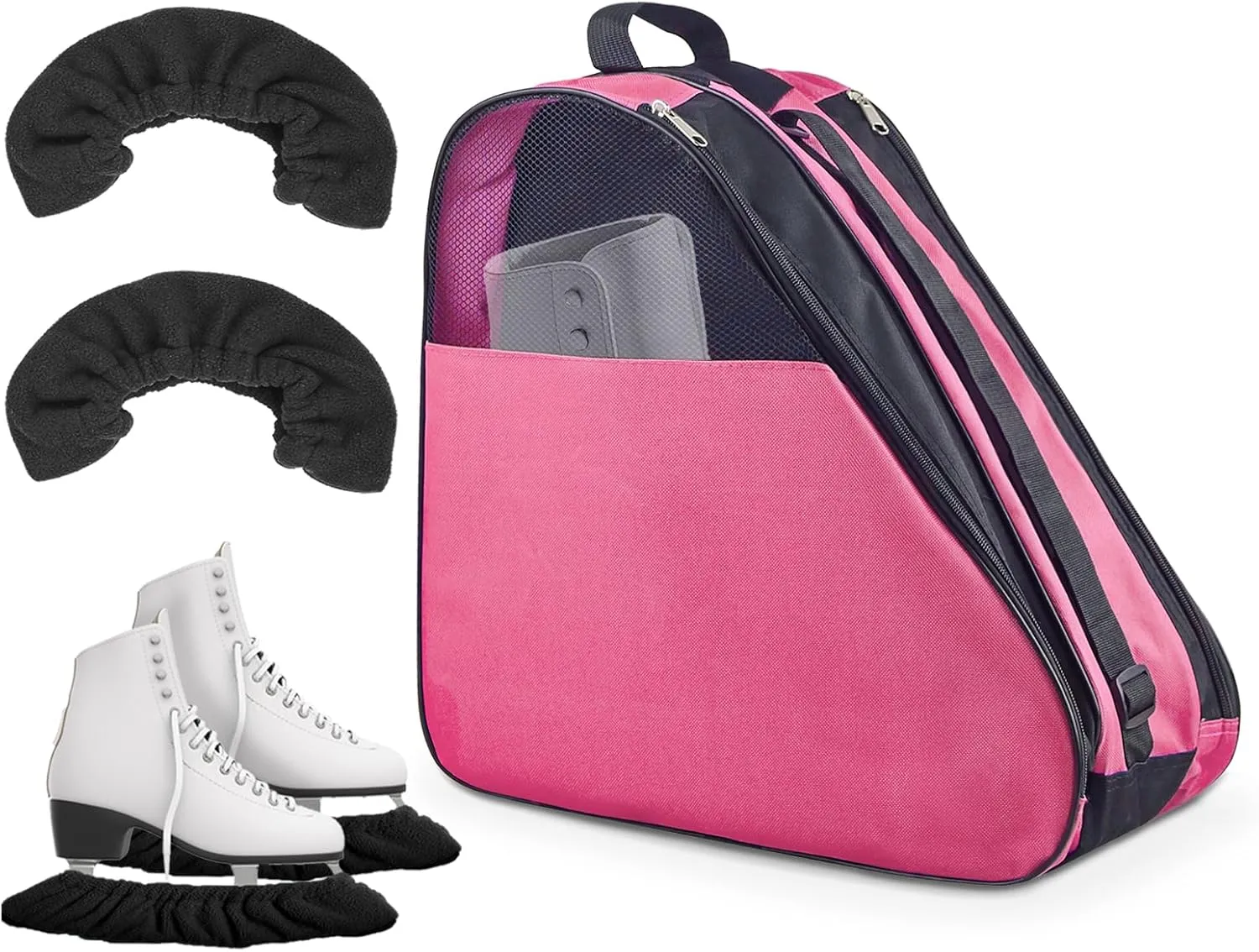 Skating Bag Set Ice Skate Blade Covers Ice Skating Guards and Roller Skates Bag Roller Skate Accessories Roller Skate Bag for Kids Men Women Adults, Half-Net