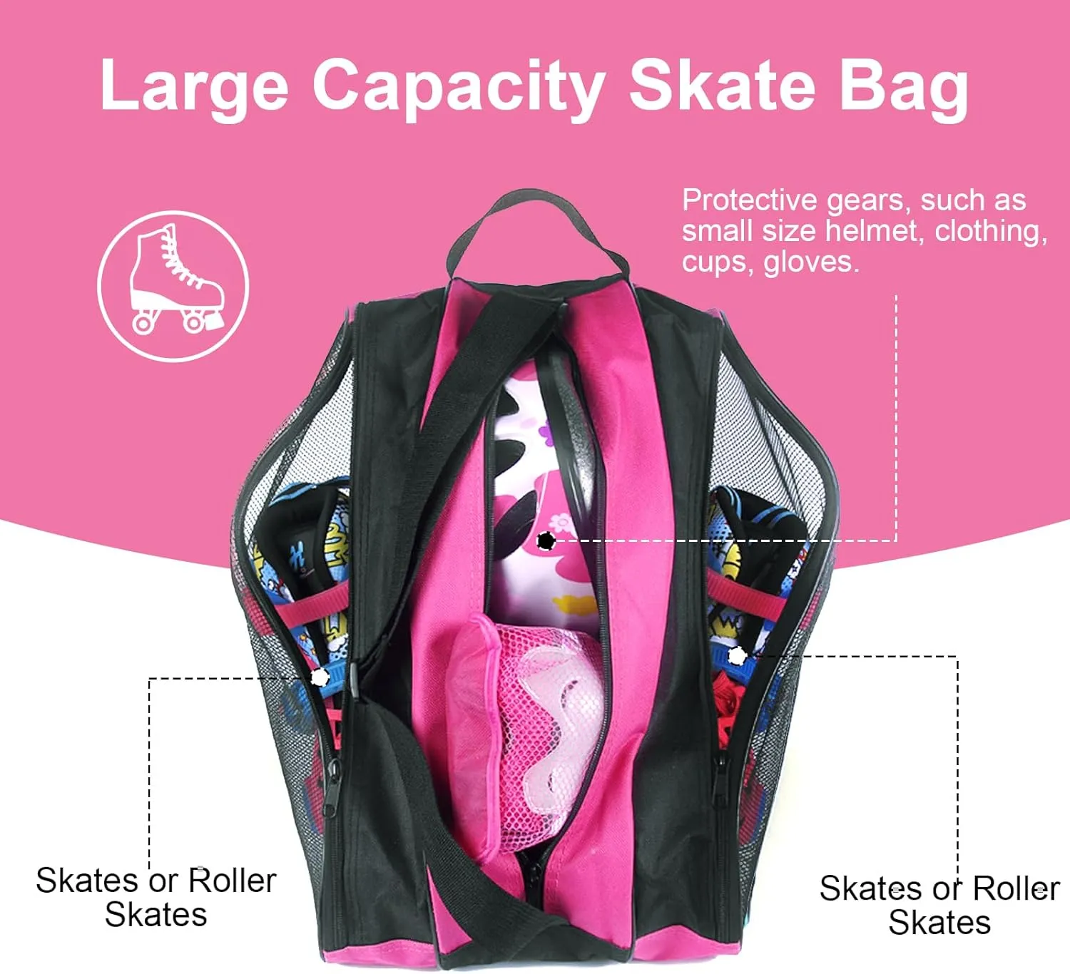 Skating Bag Set Ice Skate Blade Covers Ice Skating Guards and Roller Skates Bag Roller Skate Accessories Roller Skate Bag for Kids Men Women Adults, Half-Net