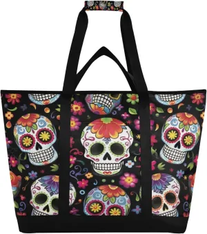Skeleton Reusable Insulated Cooler Bag with Ice Pack Compartment - Large 47L Waterproof Thermal Grocery Tote for Picnic Beach Camping Lunch Storage