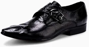 Slip On Monk Strap Work for Men Oxford ShoesGenuine Leather Crocodile Embossed Pointed Toe Block Heel Solid Color