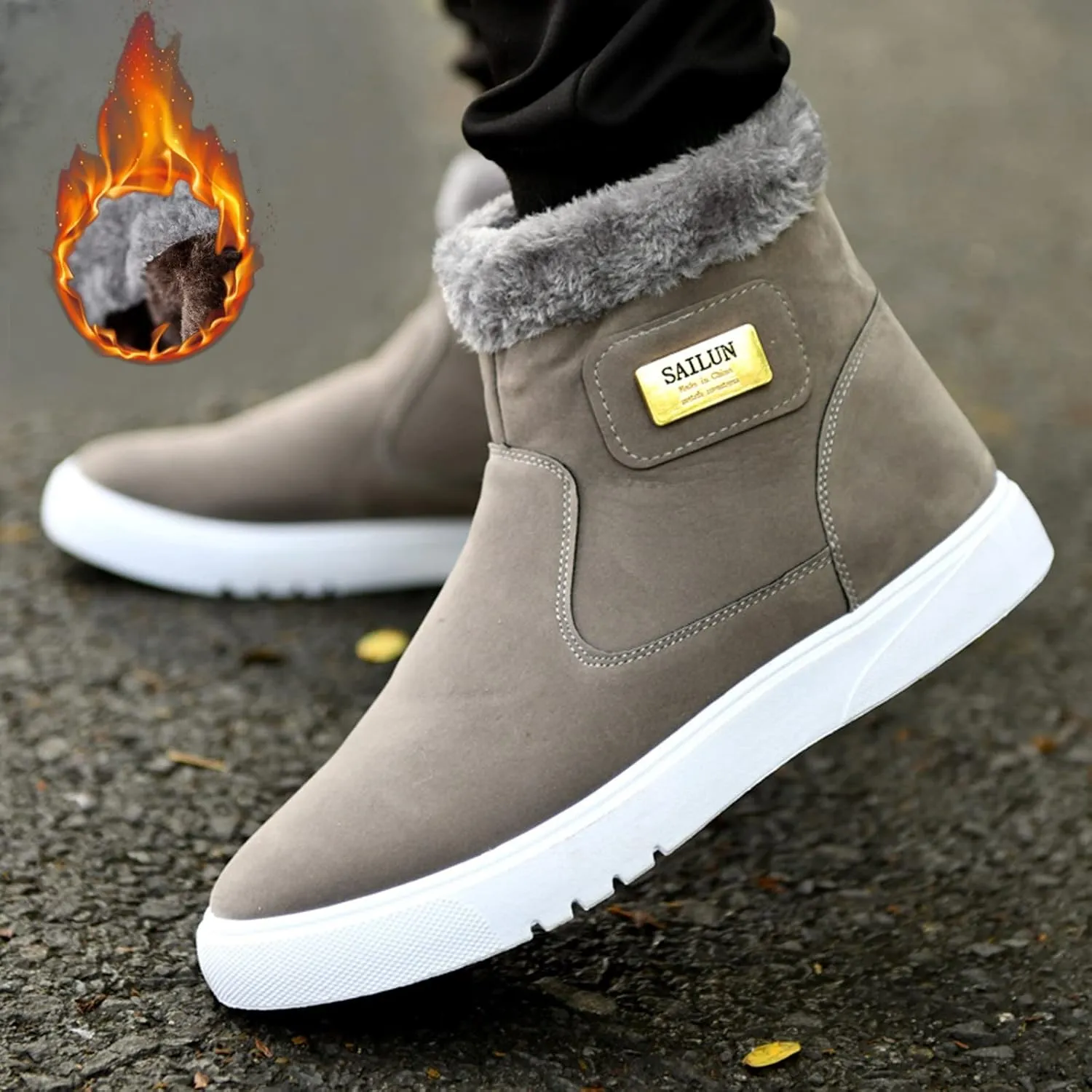 Snow Boots for Men, Waterproof Fuzzy Boots Cold Weather Short Rain Boots Trekking Trail Climbing Shoes Womens Winter Shoes