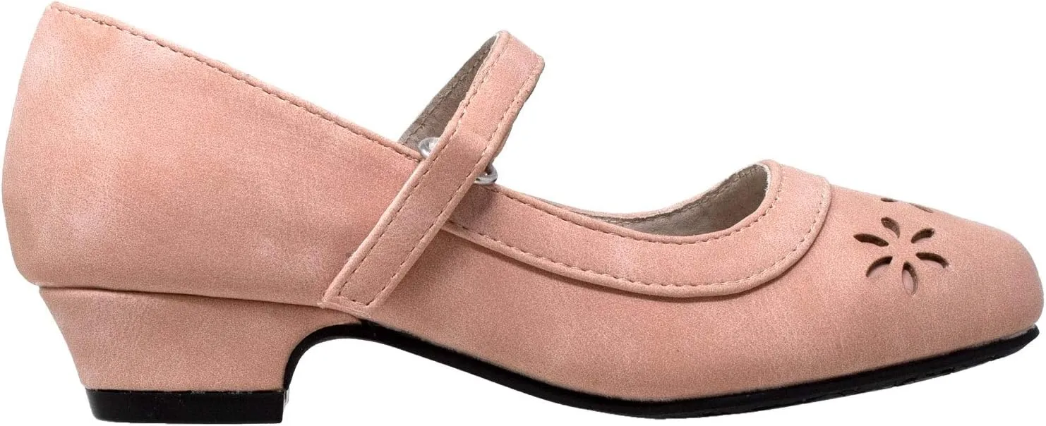 SOBEYO Girls' Dress Shoes Mary Jane Low Heel Flowers Cut Out Accents Leather Lining Insole Comfortable Memory Foam Cushion Wedding Party Princess Pump School Shoe