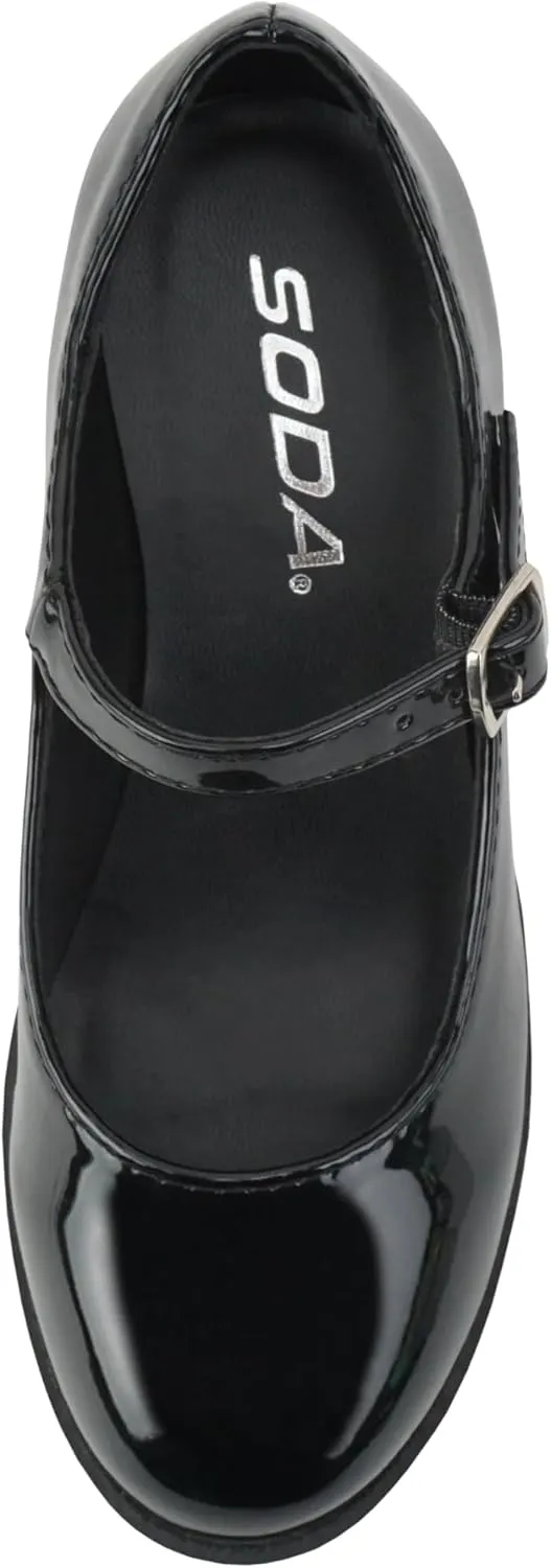 Soda Boxer-2 Kids/Children/Girls Fashion Mary Jane Style Rounded Chunky Block Lug Sole Heel with Adjustable Strap