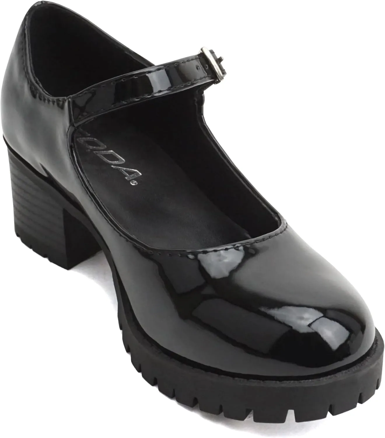 Soda Boxer-2 Kids/Children/Girls Fashion Mary Jane Style Rounded Chunky Block Lug Sole Heel with Adjustable Strap