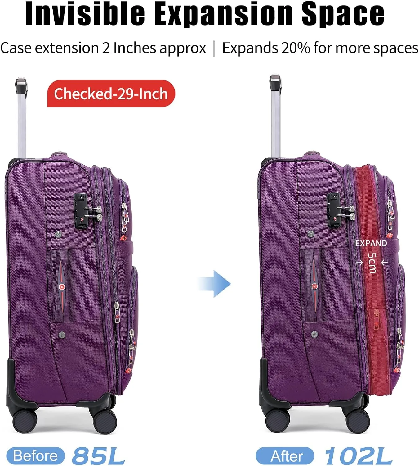 Softside Expandable Luggage with 4 Spinner Wheels, Durable Checked-Luggage Suicase (Purple, 29-Inch)