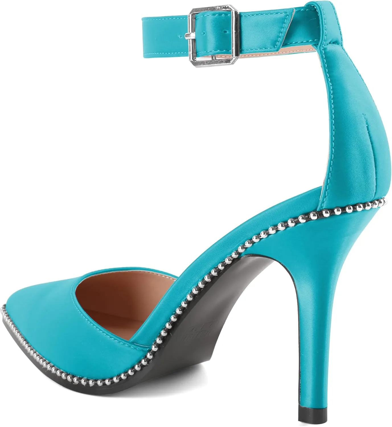 Soireelady Womens High Heels Beaded Pumps Stiletto Ankle Strap Heels Pointed Toe D'Orsay Heel Dress Shoes Satin 3.5 Inch