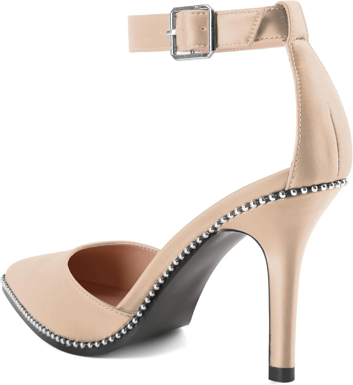 Soireelady Womens High Heels Beaded Pumps Stiletto Ankle Strap Heels Pointed Toe D'Orsay Heel Dress Shoes Satin 3.5 Inch