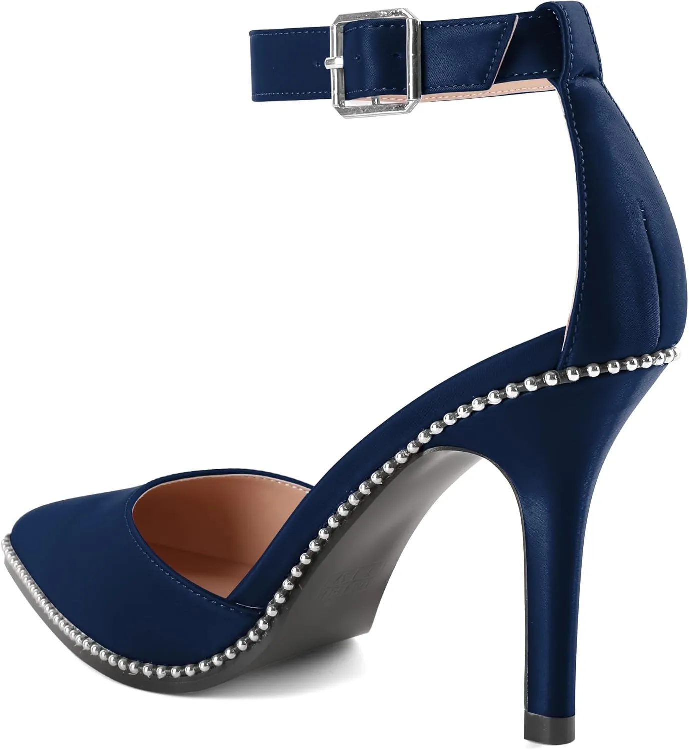 Soireelady Womens High Heels Beaded Pumps Stiletto Ankle Strap Heels Pointed Toe D'Orsay Heel Dress Shoes Satin 3.5 Inch