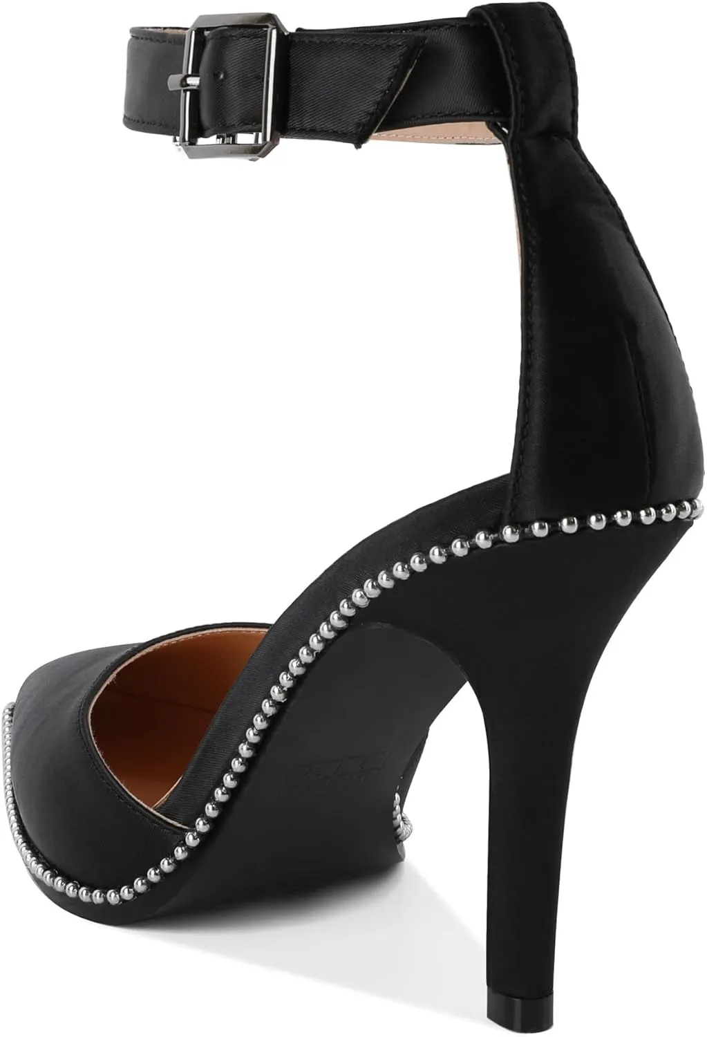 Soireelady Womens High Heels Beaded Pumps Stiletto Ankle Strap Heels Pointed Toe D'Orsay Heel Dress Shoes Satin 3.5 Inch