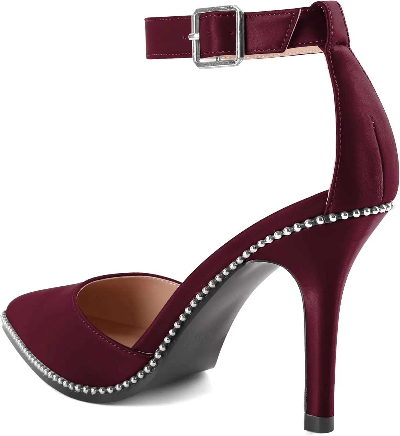 Soireelady Womens High Heels Beaded Pumps Stiletto Ankle Strap Heels Pointed Toe D'Orsay Heel Dress Shoes Satin 3.5 Inch