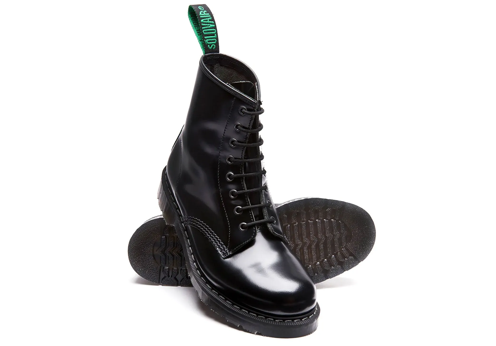 Solovair 8 Eye Derby Boot - Black Hi-Shine