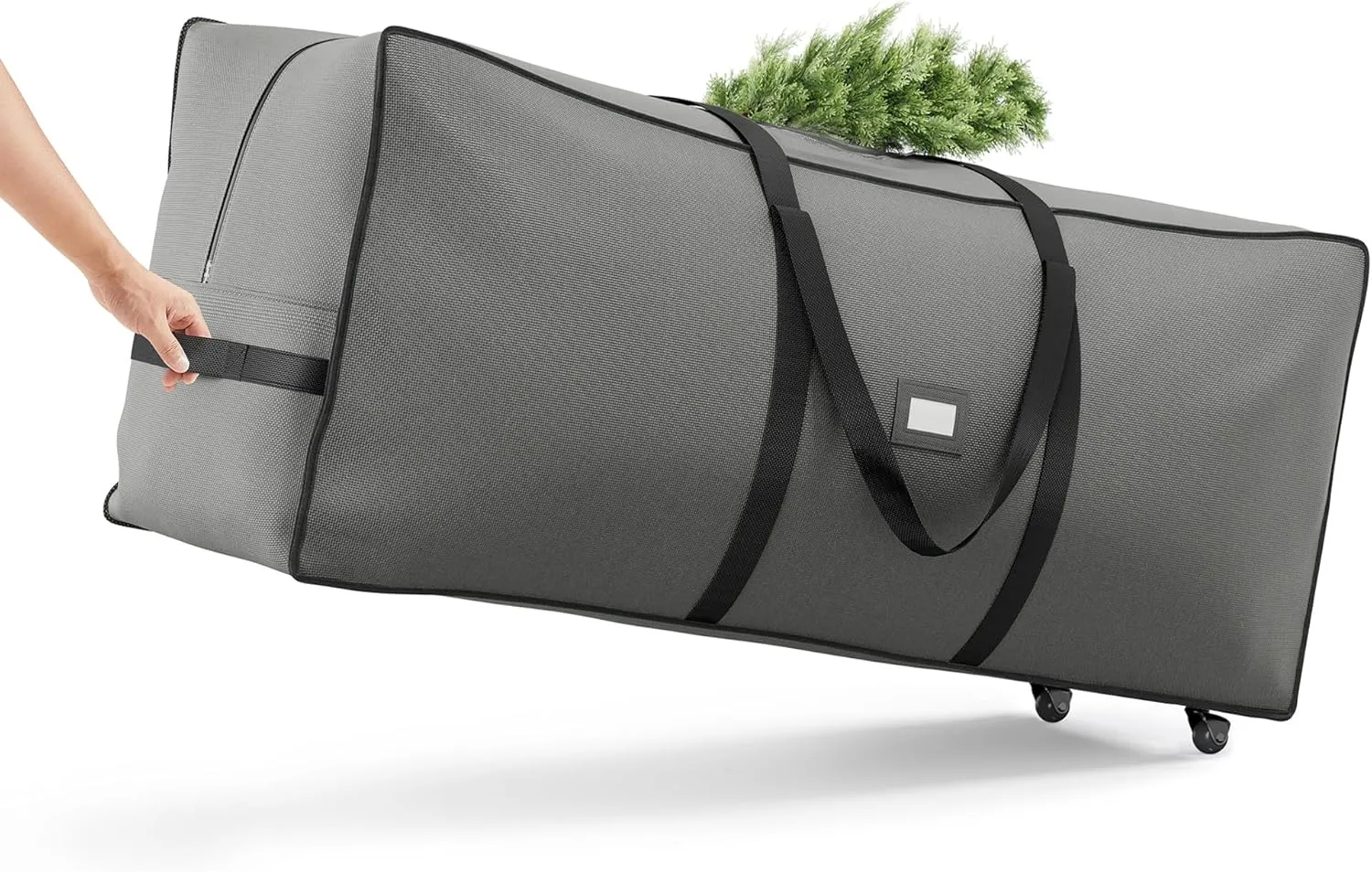 SONGMICS Christmas Tree Storage Bag with 1.6-Inch Wheels, Rolling Storage Bag, up to 7.5 ft, For Disassembled Holiday Tree, Length-Adjustable Handles, 600D Oxford Fabric, Dove Gray URXS004G02