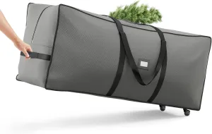 SONGMICS Christmas Tree Storage Bag with 1.6-Inch Wheels, Rolling Storage Bag, up to 7.5 ft, For Disassembled Holiday Tree, Length-Adjustable Handles, 600D Oxford Fabric, Dove Gray URXS004G02