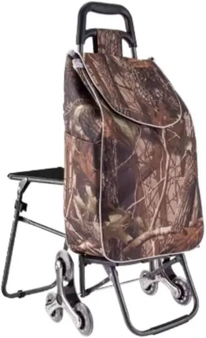 Sport Grocery Cart, Multifunctional Luggage Cart Folding Shopping Cart Waterproof Leaf Printed Oxford Cloth Bag with Tri-Wheels Stair Climber Trolley Cart