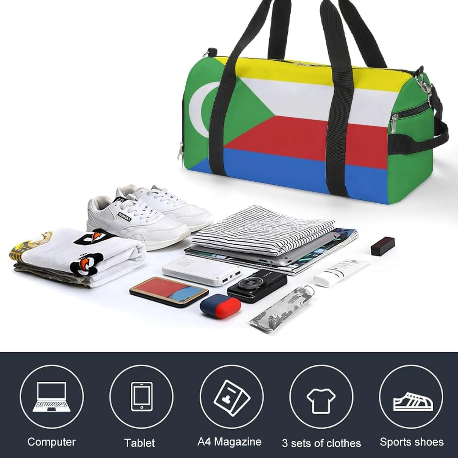 Sports Duffel Bag with Comoros Flag for Men Women Shoe Compartment Travel