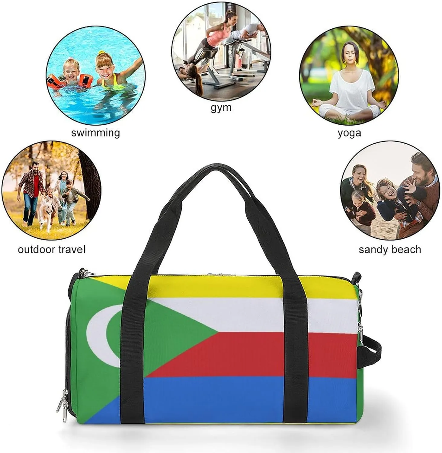 Sports Duffel Bag with Comoros Flag for Men Women Shoe Compartment Travel